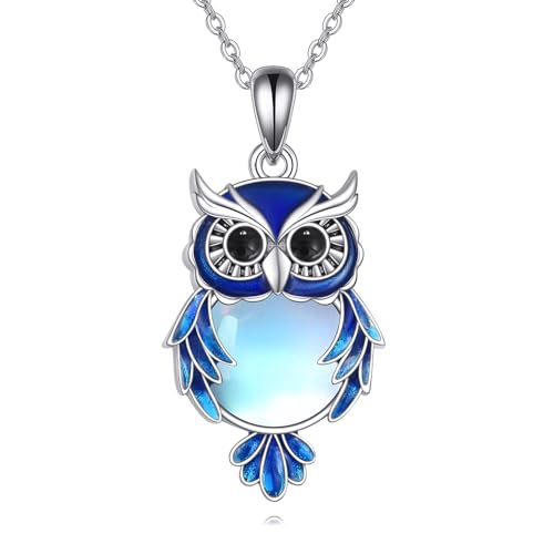 VONALA Eule Kette für Damen Sterling Silber Mondstein Eule Anhänger Halskette Geburtstag Weihnachten Schmuck Geschenke für Damen Mädchen ﻿ von VONALA