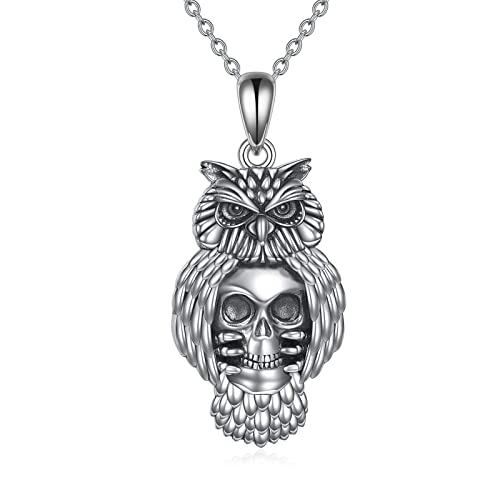 VONALA Eule Halskette 925 Sterling Silber Totenkopf Anhänger Halskette Eulen Schädel Kette Anhänger Punk Schmuck für Damen Herren Frauen von VONALA