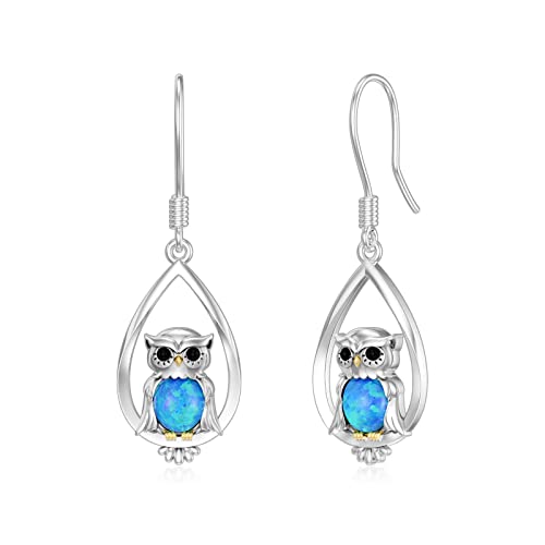 VONALA Eule Ohrringe für Damen 925 Sterling Silber Blauer Opal Eulen Ohrringe Tier Tropfen Ohrringe Tierge Schenke für Mädchen Eulen Liebhaber von VONALA