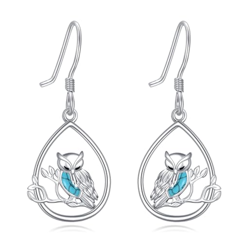 VONALA Eule Ohrringe für Frauen 925 Sterling Silber Türkis Ohrringe Vogel-Liebhaber Geschenke Eule Schmuck Tropfen baumeln Ohrringe für Frauen von VONALA