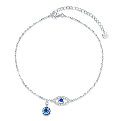 VONALA Evil Eye Fußkettchen Damen Silber 925 Evil Eye Fusskettchen Armbänder Hypoallergen Knöchel Armband Fuß Strand Fußkettchen Schmuck Geschenke Für Mädchen von VONALA