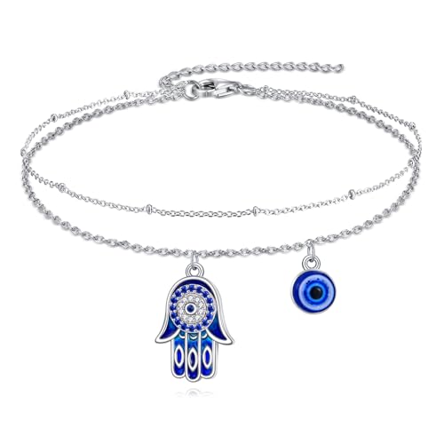 VONALA Evil Eye Fußkettchen Sterling Silber Hamsa Fatima Blue Eye Charm Verstellbarer Schutz Amulett Fußkettchen Religiöser christlicher Schmuck Geschenke für Frauen Mädchen von VONALA