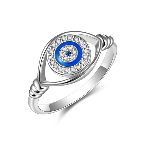 VONALA Evil Eye Ring für Frauen 925 Sterling Silber Schutz Blau Spirituell Türkisch Evil Eye Ringe Griechisch Auge Schmuck Geschenke Größe 7 von VONALA