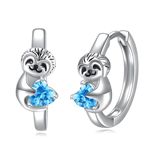 VONALA Faultier Creolen Ohrringe, 925 Sterling Silber Tier Schmuck mit Blau Zirkonia für Damen Mädchen Kinder (Faultier-Blau) VONALA Faultier Creolen Ohrringe, 925 Sterling Silber Tier Schmuck mit Blau Zirkonia für Damen Mädchen Kinder (Faultier-Blau) von VONALA