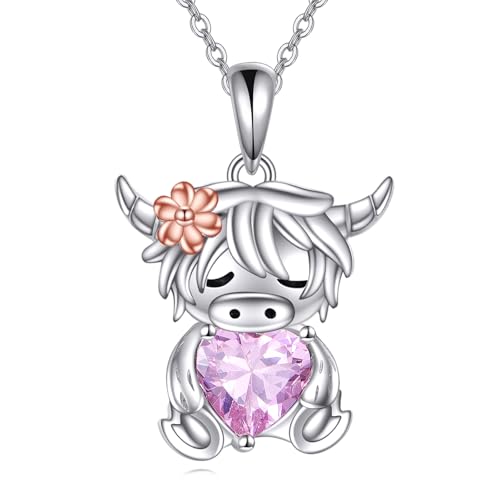 VONALA Hochlandkuh Mädchen Kette 925 Sterling Silber Anhänger Halskette Schmuck Geburtstag Geschenk für Tochter (Hochlandkuh) von VONALA