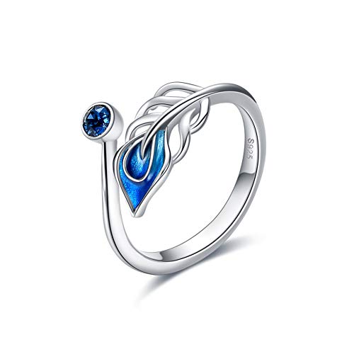 VONALA Feder Ring für Damen S925 Sterling Silber Blau Feder Ringe Erstellt Saphir Geburtsstein Ring September Geburtstags Geschenke für Dame Frauen Mädchen von VONALA
