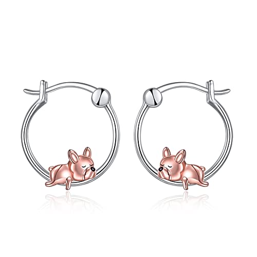 VONALA Französische Bulldogge Creolen Ohrringe 925 Sterling Silber Tier Schmuck für Damen Mädchen von VONALA