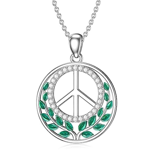 VONALA Peace Zeichen Kette Damen Silber 925 Peace Sign Anhänger Olivenblatt Friedenszeichen Halskette Schmuck für Frauen Männer von VONALA