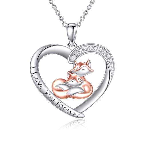 VONALA Fuchs Halskette für Frauen Herzanhänger 925 Sterling Silber Ich liebe dich für immer Niedlicher Tierschmuck Geburtstagsgeschenke für Mama Tochter Ehefrau Mädchen von VONALA