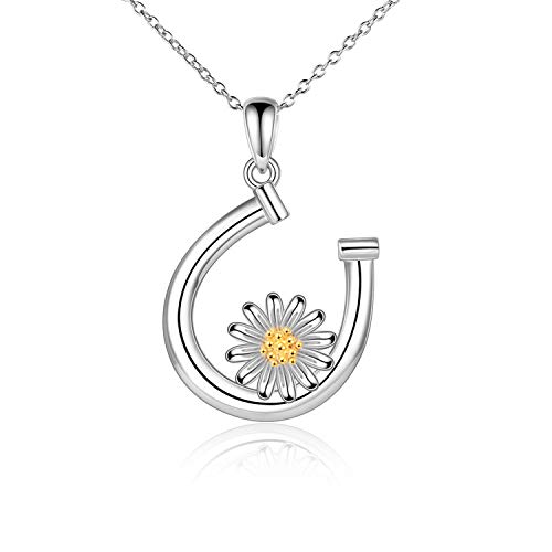 VONALA Gänseblümchen Halskette S925 Sterling Silber Gänseblümchen Blume Hufeisen Anhänger Halskette Schmuck Geschenke für Frauen (Gänseblümchen Hufeisen) von VONALA