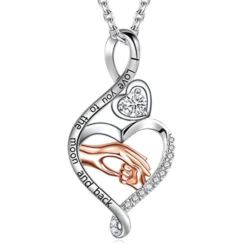 VONALA Geschenk für Mama 925 Sterling Silber Hand in Hand Herz Anhänger Mutter Tochter Kette Muttertagsgeschenk Schmuck für Damen von VONALA
