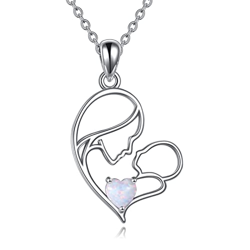 VONALA Geschenke für Mutter Muttertag Kette Sterling Silber Mutter und Kind Liebe Anhänger Herz Opal Halskette Schmuck Geschenke für Großmutter Mutter Tochter Ehefrau von VONALA