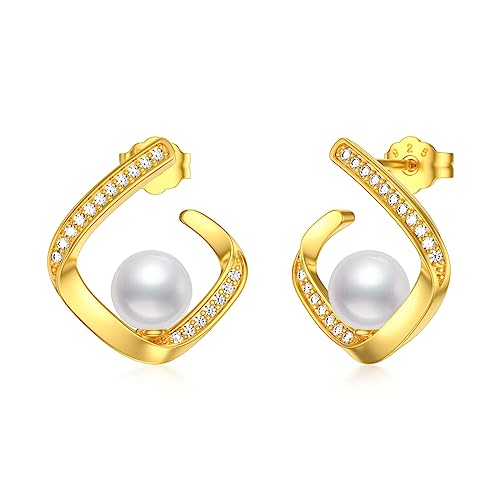 VONALA Gold Perlen Ohrringe für Frauen, 925 Sterling Silber Perlen Ohrstecker Gold plattiert hypoallergen Schmuck Geschenk für Damen Mädchen von VONALA