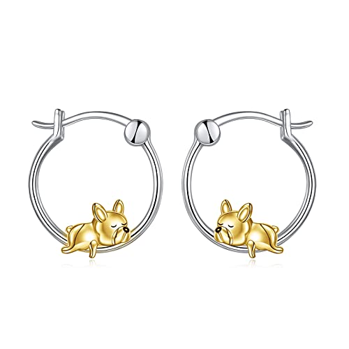 VONALA Golden Französische Bulldogge Creolen Ohrringe 925 Sterling Silber Tier Schmuck für Damen Mädchen von VONALA