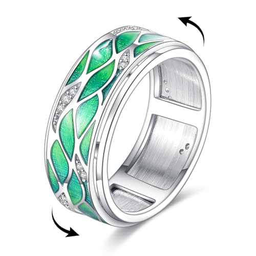 VONALA Grünes Blatt 925 Sterling Silber Angst Entlasten Spinner Ring Natürliche Blätter Fidget Ring 8# Schmuck Geschenk für Frauen Männer Weihnachten Geburtstag VONALA Grünes Blatt 925 Sterling Silber Angst Entlasten Spinner Ring Natürliche Blätter Fidget Ring 8# Schmuck Geschenk für Frauen Männer Weihnachten Geburtstag von VONALA