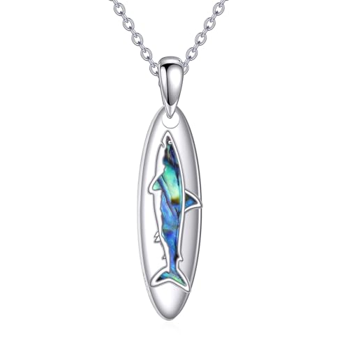 VONALA Hai 925 Sterling Silber Halskette Surfbrett Anhänger Ozean Schmuck Strand Geschenk für Frauen Männer Urlaub Geburtstag Weihnachten von VONALA