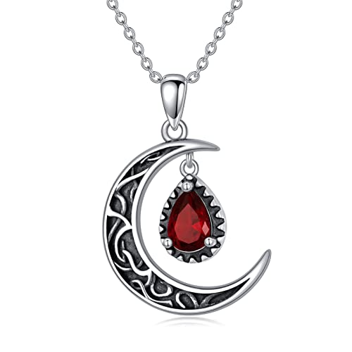 VONALA Halbmond-Halskette Sterlingsilber keltische Mond-Halskette, Rubin-Mond-Halskette keltischer Schmuck Geschenke für Frauen und Mädchen Geburtstag von VONALA