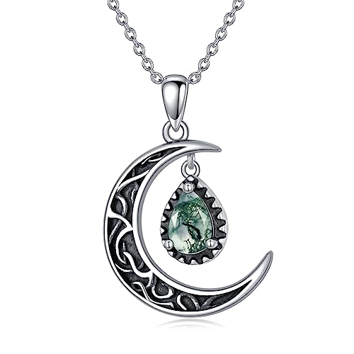 VONALA Halbmond-Halskette aus Sterlingsilber keltischer Mond-Anhänger Halskette Mond-Moos-Achat-Halskette keltischer Schmuck Geschenke für Frauen Mädchen Teenager Geburtstag von VONALA