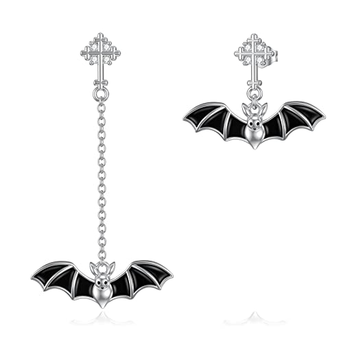 VONALA Halloween Gothic 925 Sterling Silber Fledermaus Ohrringe Tropfen Kreuz Unregelmäßig Asymmetrisch Ohrstecker - Gothic Schmuck Geschenke für Damen Mädchen von VONALA