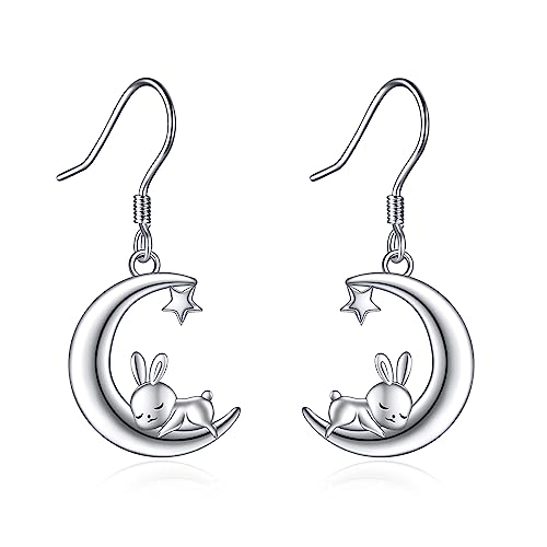 VONALA Hase Baumeln Ohrringe 925 Sterling Silber Kaninchen Mond Tropfen Ohrringe Hypoallergen Tier Schmuck Weihnachten Geburtstag Geschenke für Damen Frauen Teen Mädchen von VONALA