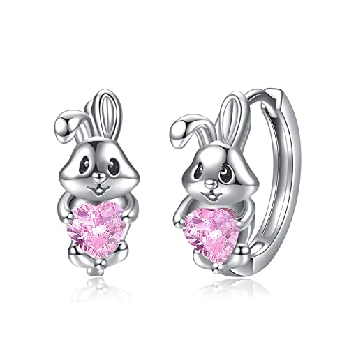 VONALA Hase Creolen Ohrringe, 925 Sterling Silber Tier Schmuck mit Rosa Zirkonia für Damen Mädchen Kinder von VONALA