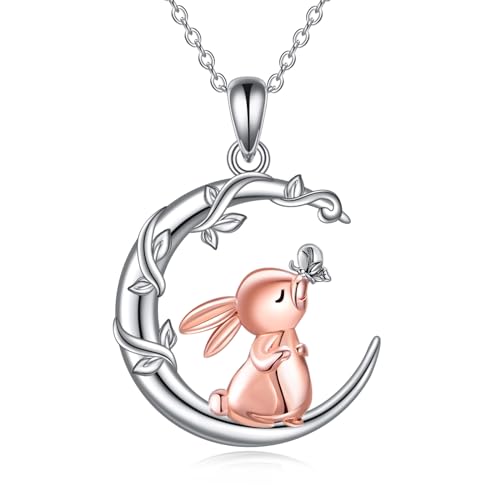 VONALA Hase Halskette für Frauen 925 Sterling Silber Mond Anhänger Halskette Schmetterling Schmuck Geschenke Hase Anhänger Halskette Geburtstag Geschenke für Frauen von VONALA