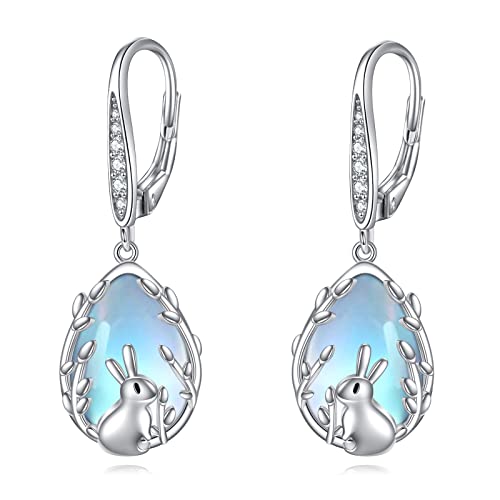 VONALA Hasen-Ohrringe für Damen 925er Sterlingsilber Hasen-Mondstein-Ohrhänger Hasen-Mondstein-Ohrringe Osterschmuck für Frauen und Mädchen von VONALA