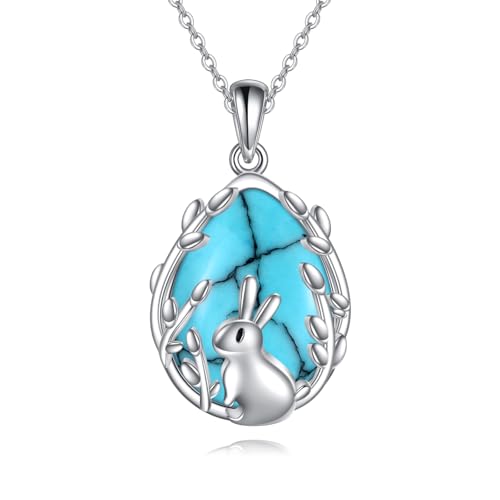 VONALA Hasenkette für Damen, 925 Sterling Silber, türkisfarbener Anhänger, Kaninchenkette, Osterhasenschmuck, Geschenke für Frauen und Mädchen von VONALA