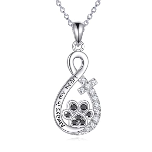 VONALA Haustier Pfote Halskette 925 Sterling Silber Kreuz Unendliche Liebe Halskette Anhänger Haustierschmuck Geschenk für Hund Katzenliebhaber von VONALA