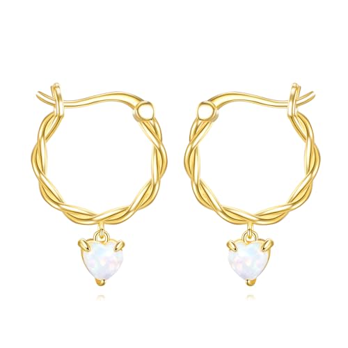 VONALA Heart Hoop Earrings Gold Plated 925 Sterling Silver Opal Ubimos Earrings Jewelry Gift for Women Birthday Christmas von VONALA