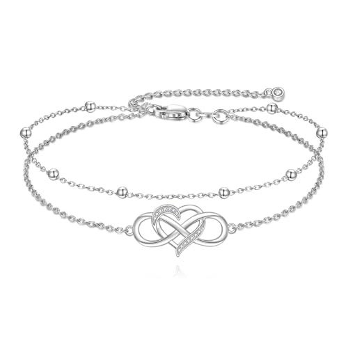 VONALA Herz Infinity Knöchel Armband für Frauen S925 Sterling Silber verstellbare Fuß Armbänder für Frau von VONALA