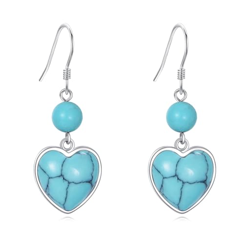 VONALA Herz Türkis Ohrringe Damen 925 Sterling Silber Ohrhänger Vintage Haken Tropfen Ohrringe Bohemian Ethnic Retro Schmuck Geschenke für Sie Frauen Mädchen (Herz Türkis) von VONALA