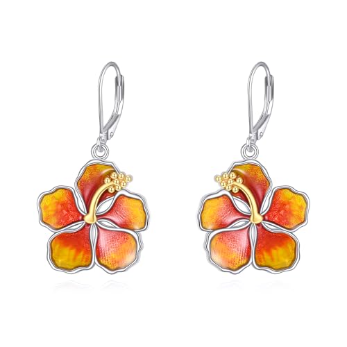 VONALA Hibiscus Blume 925 Sterling Silber Hebelrücken Ohrringe Hawaii Schmuck Geschenk für Frauen Geburtstag Weihnachten von VONALA