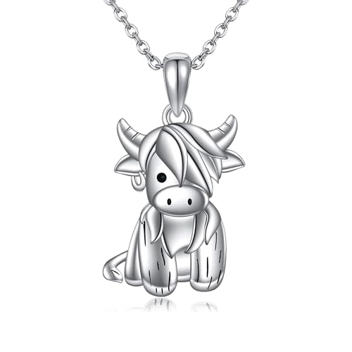 VONALA Highland Kuh Kette 925 Sterling Silber Schottisches Hochlandrind Anhänger Western Schmuck Geschenk für Damen, Mädchen & Kuhliebhaber von VONALA