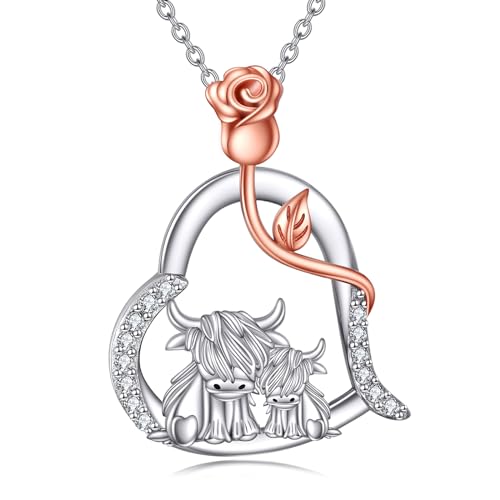VONALA Hochland Kuh Halskette Sterling Silber Schottland Kuh Anhänger Kette Tier Schmuck Geburtstag Geschenke für Damen Frauen Mädchen VONALA Hochland Kuh Halskette Sterling Silber Schottland Kuh Anhänger Kette Tier Schmuck Geburtstag Geschenke für Damen Frauen Mädchen von VONALA