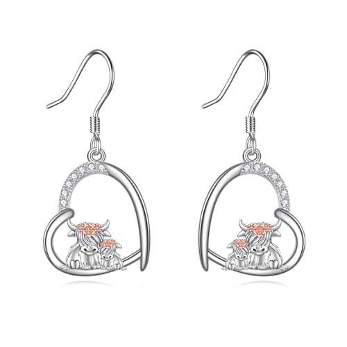 VONALA Hochland Kuh Ohrringe 925 Sterling Silber Herz Tropfen Ohrringe Schmuck Geburtstagsgeschenke für Damen Mädchen von VONALA