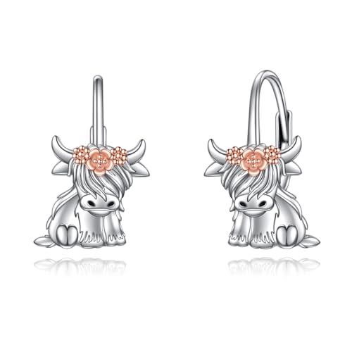 VONALA Hochland Kuh Ohrringe 925 Sterling Silber Leverback Ohrringe Schmuck Geburtstagsgeschenke für Damen Mädchen von VONALA