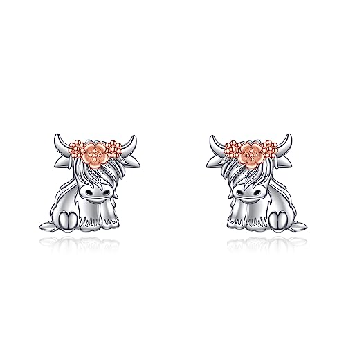 VONALA Hochland Kuh Ohrringe 925 Sterling Silber Kuh Ohrstecker Hypoallergen Kuh Schmuck Geburtstagsgeschenke für Damen Frauen Mädchen ﻿ von VONALA