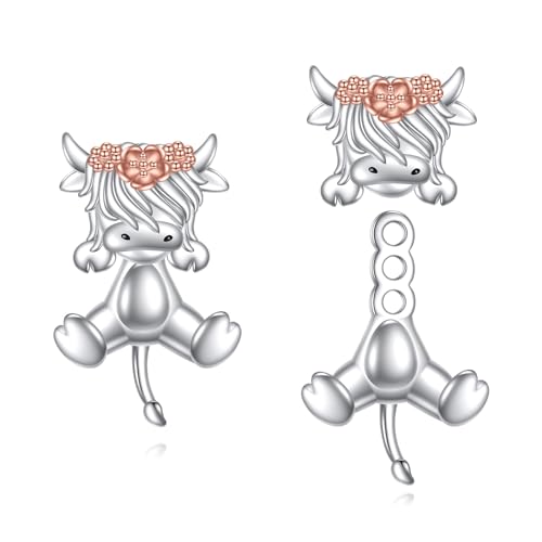 VONALA Hochland Kuh Ohrstecker 925 Sterling Silber Zwei-Wege Ohrstecker Schmuck Geburtstagsgeschenke für Damen Mädchen von VONALA