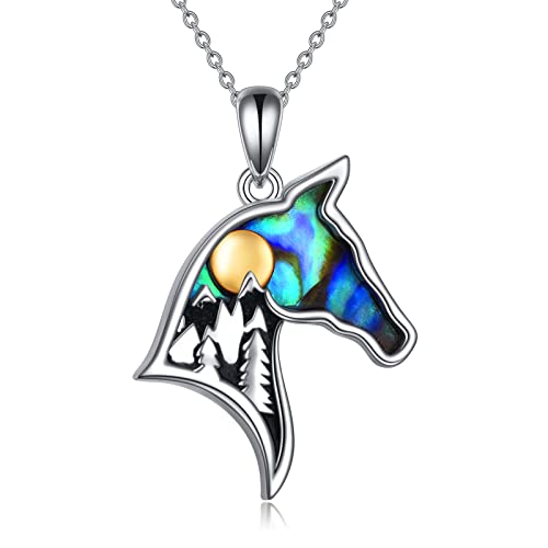 VONALA Horse Halskette für Frauen 925 Sterling Silber Berg Halskette mit Abalone Shell Pferd Kopf Anhänger Schmuck Für Mädchen Männer Mutter Teenager von VONALA