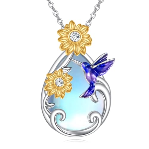 VONALA Kolibri Mondstein Halskette Sterling Silber Kolibri Sonnenblume Kette Schmuck Geschenke für Frauen Mädchen von VONALA