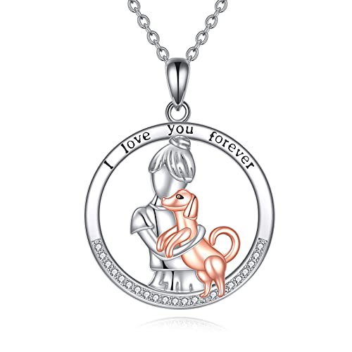VONALA Hundekette für Mädchen Sterling Silber Der Hund und das Mädchen Anhänger Halsketten Geburtstag Weihnachten Schmuck Geschenk für Tochter Enkelin Nichte von VONALA