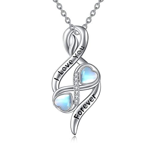 VONALA Infinity Kette Sterling Silber Herz Mondstein Anhänger Halskette Infinity Love Schmuck Geschenk für Frauen Mädchen Damen von VONALA