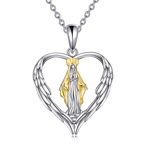 VONALA Jungfrau Maria Halskette Sterling Silber Virgen de Guadalupe Halskette Wundertätige Medaille Maria Mutter Gottes Anhänger Katholisch Christlich Religiöser Schmuck Geschenke für Frauen Mädchen von VONALA