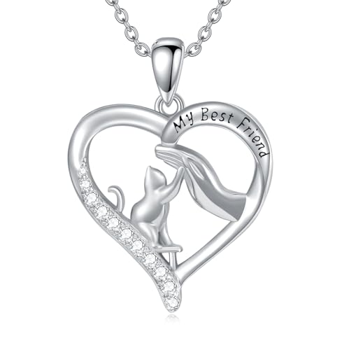 VONALA Katze Halskette Sterling Silber niedliche Katze Haustier Anhänger Halskette Tier für Damen Teenager Mädchen Katze Schmuck Geschenke für Katzenliebhaber von VONALA