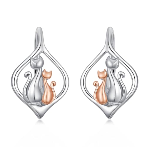 VONALA Katze Leverback Ohrringe 925er Sterlingsilber Niedliche Tier baumelnde Creolen Schmuck Geschenke für Damen und Mädchen von VONALA