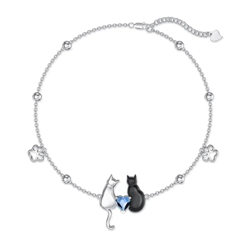 VONALA Katzenarmband Sterling Silber Schwarz Katzenarmband Herzkristallpfoten Druckverbindungskette Armbänder Haustierschmuck Geschenke für Ladies Damen VONALA Katzenarmband Sterling Silber Schwarz Katzenarmband Herzkristallpfoten Druckverbindungskette Armbänder Haustierschmuck Geschenke für Ladies Damen von VONALA