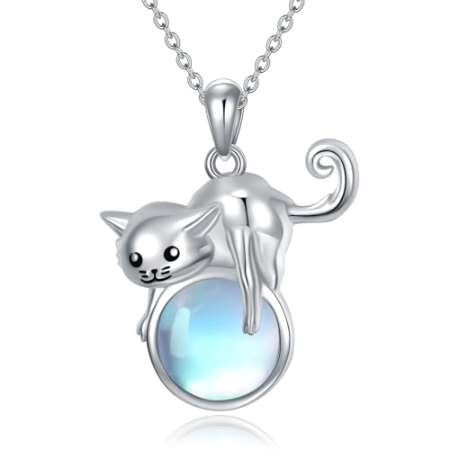 VONALA Katzenhalskette aus 925er Sterlingsilber für Damen, Katzen Anhänger Schmuck für Mädchen, sicheres hypoallergenes Silberschmuck Geschenk mit Geschenkbox für Geburtstag, Jubiläum von VONALA