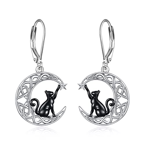 VONALA Mond Katze Ohrringe Hängend Sterling Silber, Keltisch Schmuck Halloween Geschenke für Damen und Mädchen von VONALA