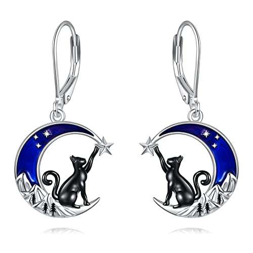 VONALA Keltisch Hängend Ohrringe Sterling Silber, Mond Ohrringe Schmuck Geschenke für Damen und Mädchen (Blau Mond und Katze) von VONALA